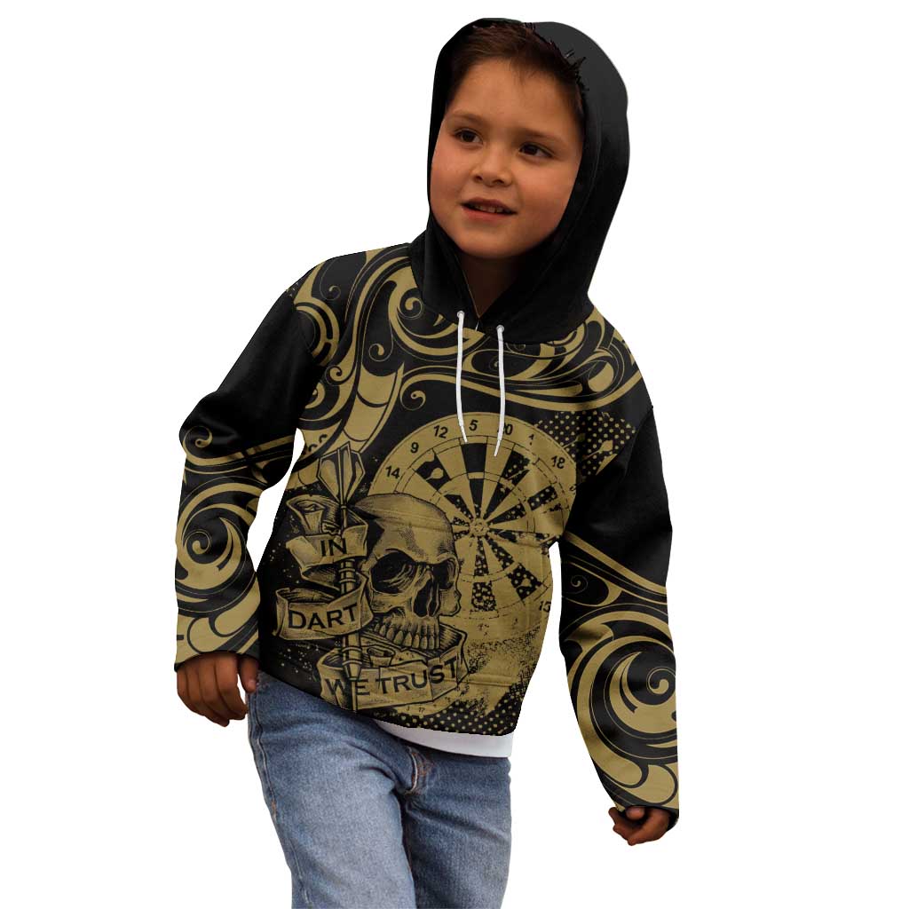 New Zealand Darts Kid Hoodie Skull In Dart We Trust Maori Pattern - Polynesian Pride