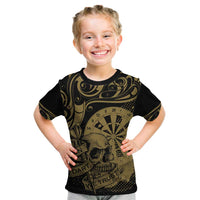New Zealand Darts Kid T Shirt Skull In Dart We Trust Maori Pattern - Polynesian Pride