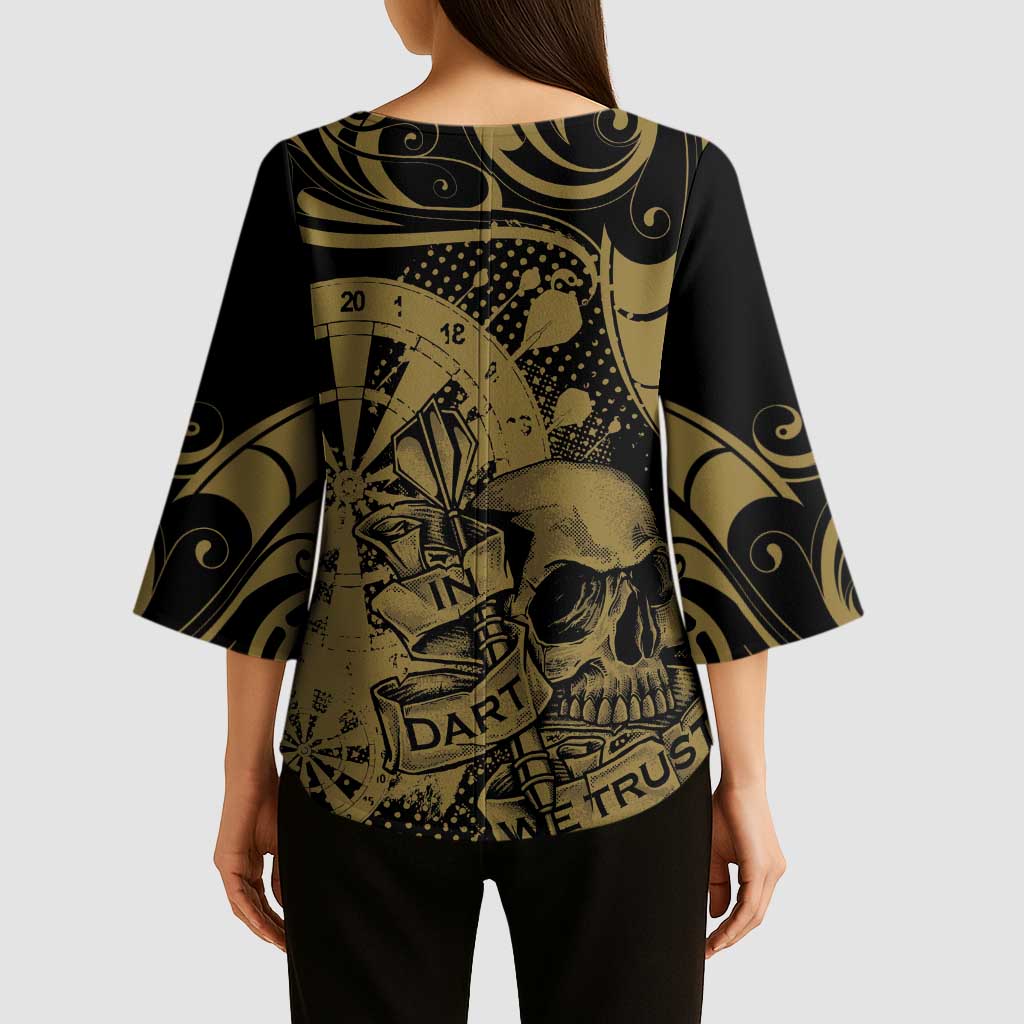 New Zealand Darts Kimono Sleeve Blouse Skull In Dart We Trust Maori Pattern - Polynesian Pride
