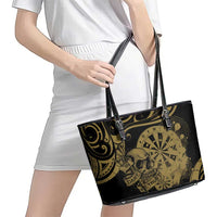 New Zealand Darts Leather Tote Bag Skull In Dart We Trust Maori Pattern - Polynesian Pride