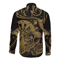 New Zealand Darts Long Sleeve Button Shirt Skull In Dart We Trust Maori Pattern - Polynesian Pride