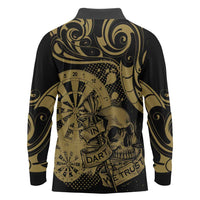 New Zealand Darts Long Sleeve Polo Shirt Skull In Dart We Trust Maori Pattern - Polynesian Pride