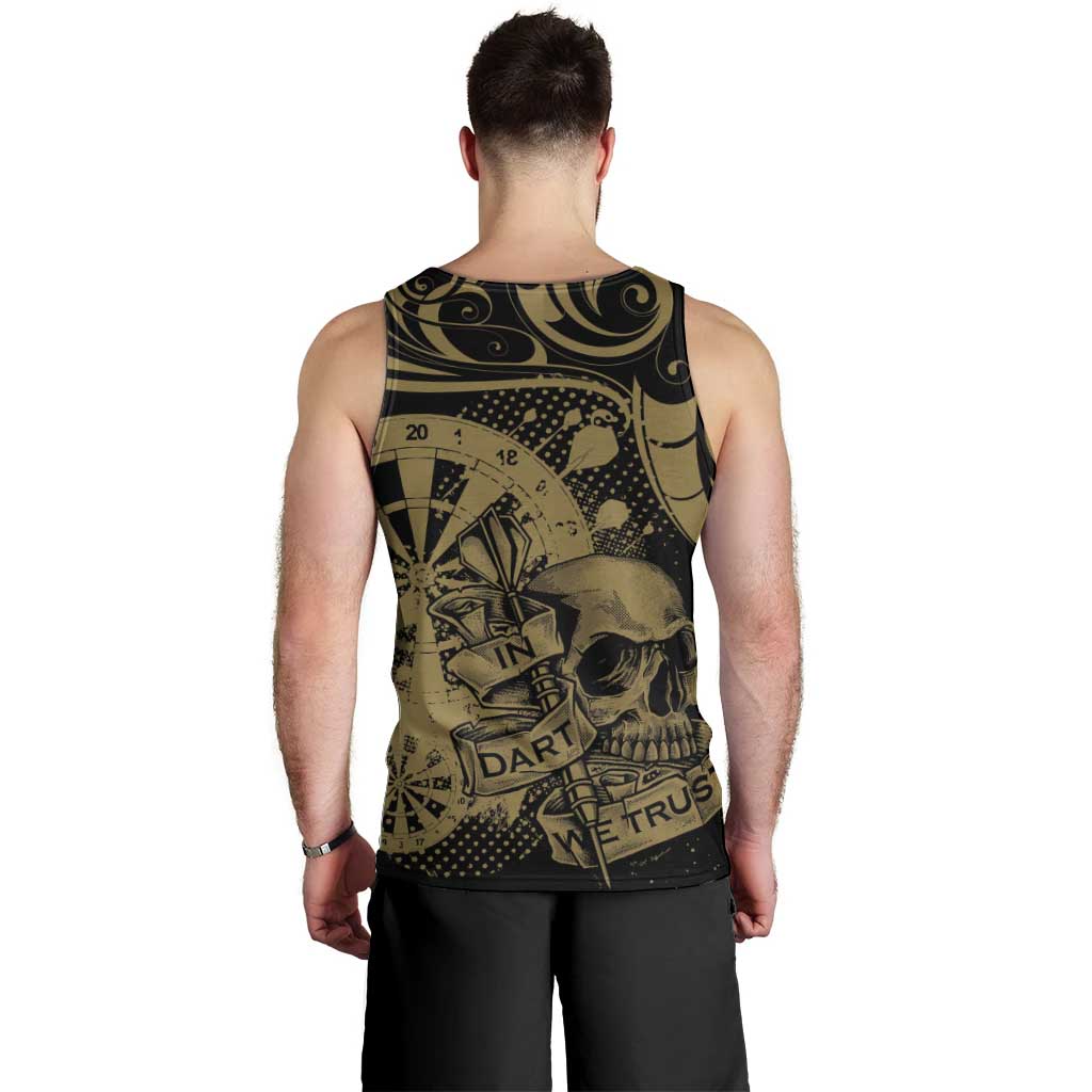 New Zealand Darts Men Tank Top Skull In Dart We Trust Maori Pattern - Polynesian Pride