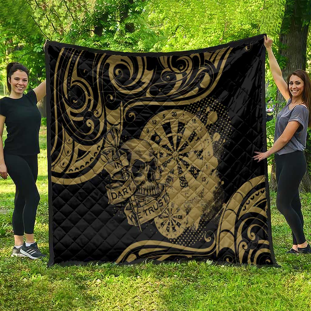 New Zealand Darts Quilt Skull In Dart We Trust Maori Pattern - Polynesian Pride