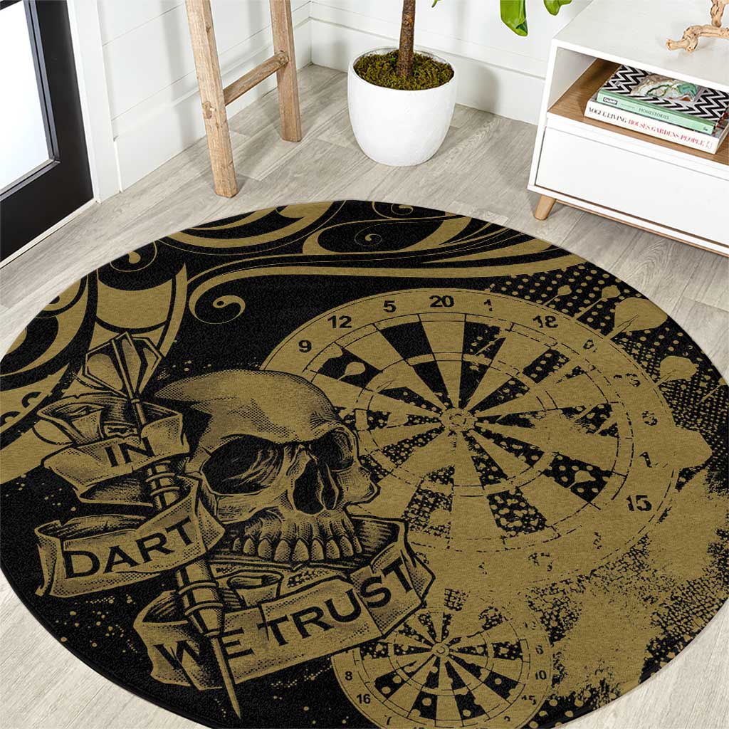 New Zealand Darts Round Carpet Skull In Dart We Trust Maori Pattern - Polynesian Pride