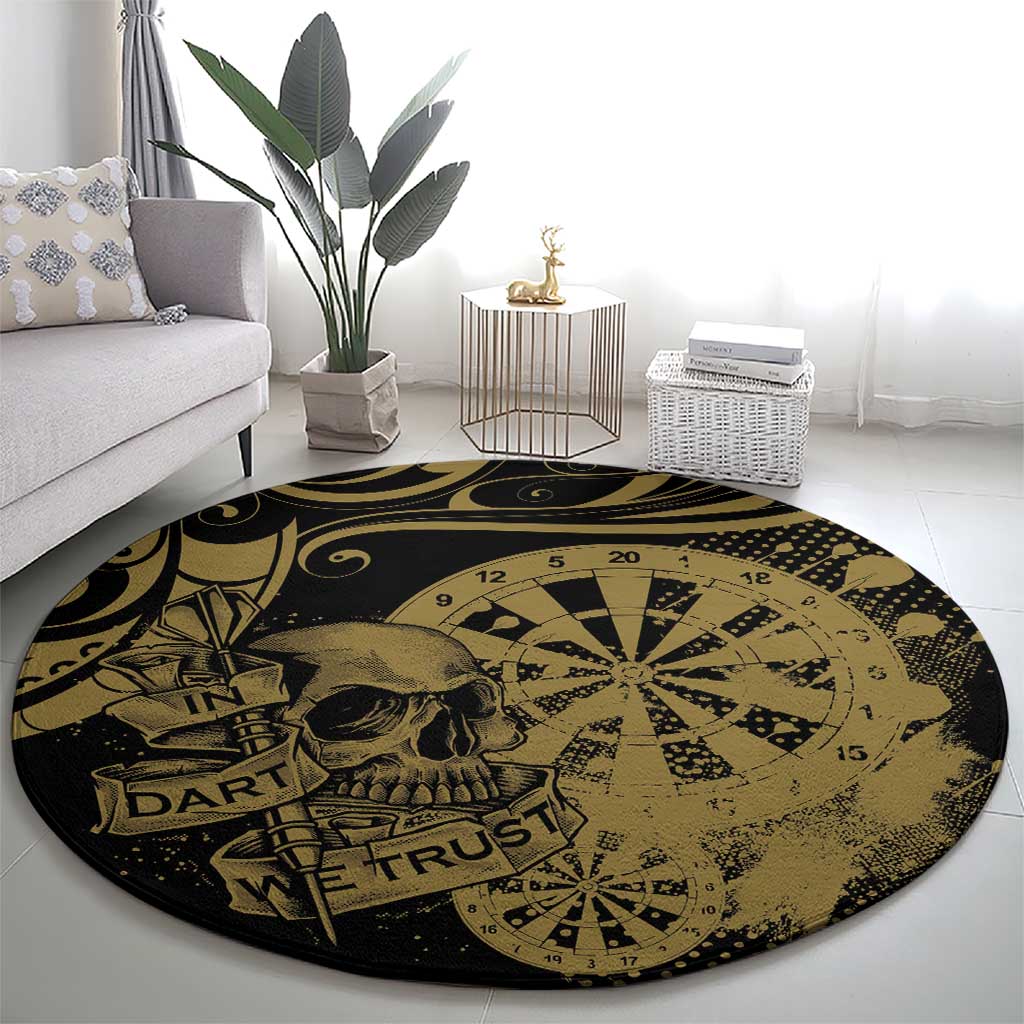 New Zealand Darts Round Carpet Skull In Dart We Trust Maori Pattern - Polynesian Pride