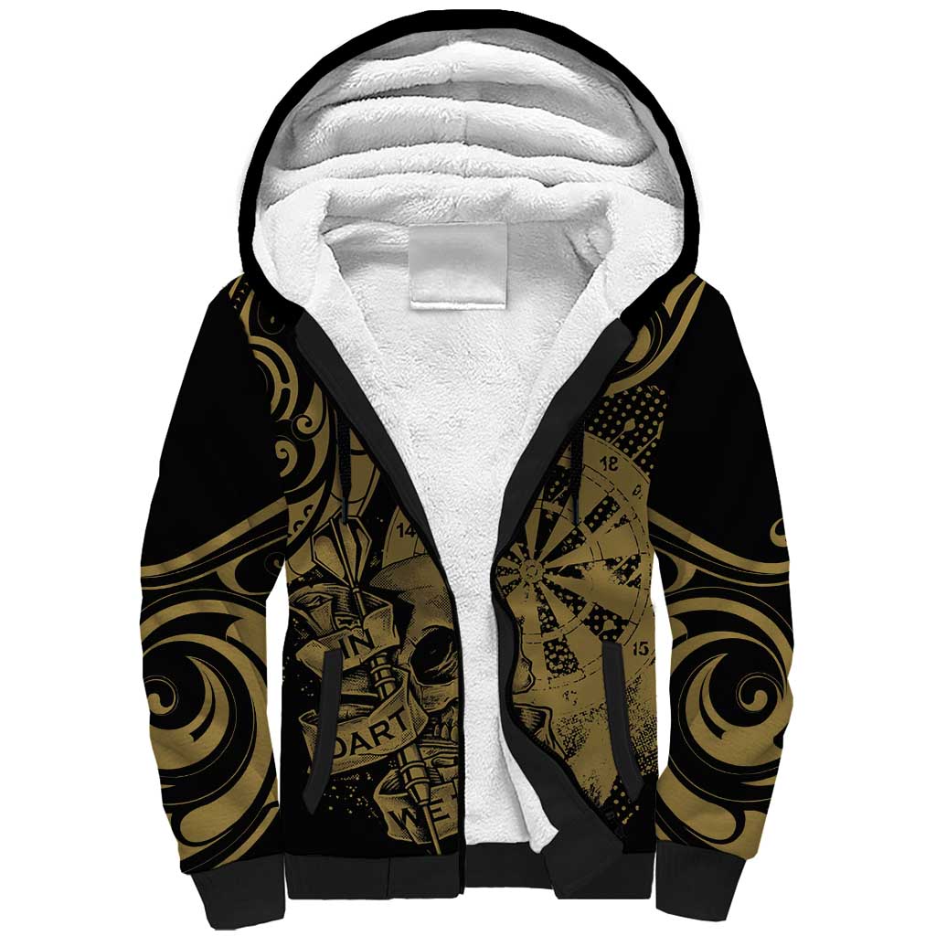 New Zealand Darts Sherpa Hoodie Skull In Dart We Trust Maori Pattern - Polynesian Pride