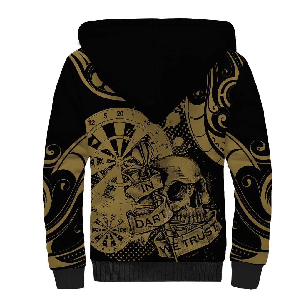 New Zealand Darts Sherpa Hoodie Skull In Dart We Trust Maori Pattern - Polynesian Pride