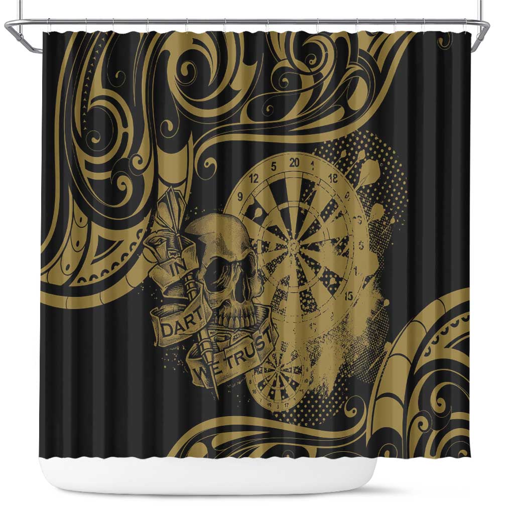 New Zealand Darts Shower Curtain Skull In Dart We Trust Maori Pattern - Polynesian Pride