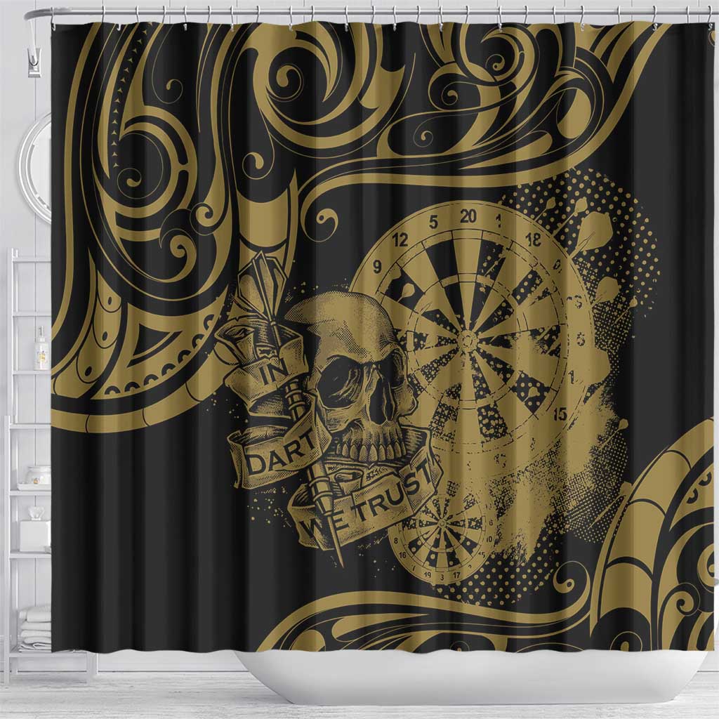New Zealand Darts Shower Curtain Skull In Dart We Trust Maori Pattern - Polynesian Pride