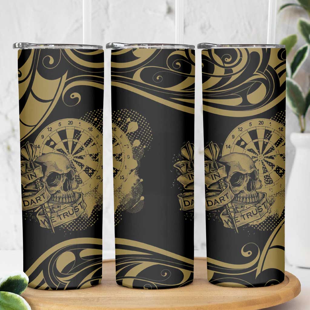 New Zealand Darts Skinny Tumbler Skull In Dart We Trust Maori Pattern - Polynesian Pride