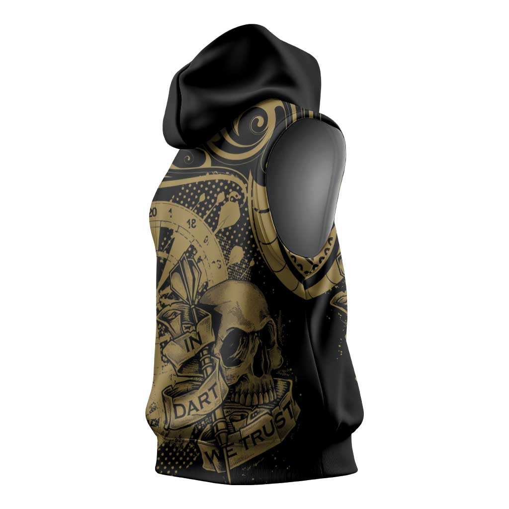 New Zealand Darts Sleeveless Hoodie Skull In Dart We Trust Maori Pattern - Polynesian Pride