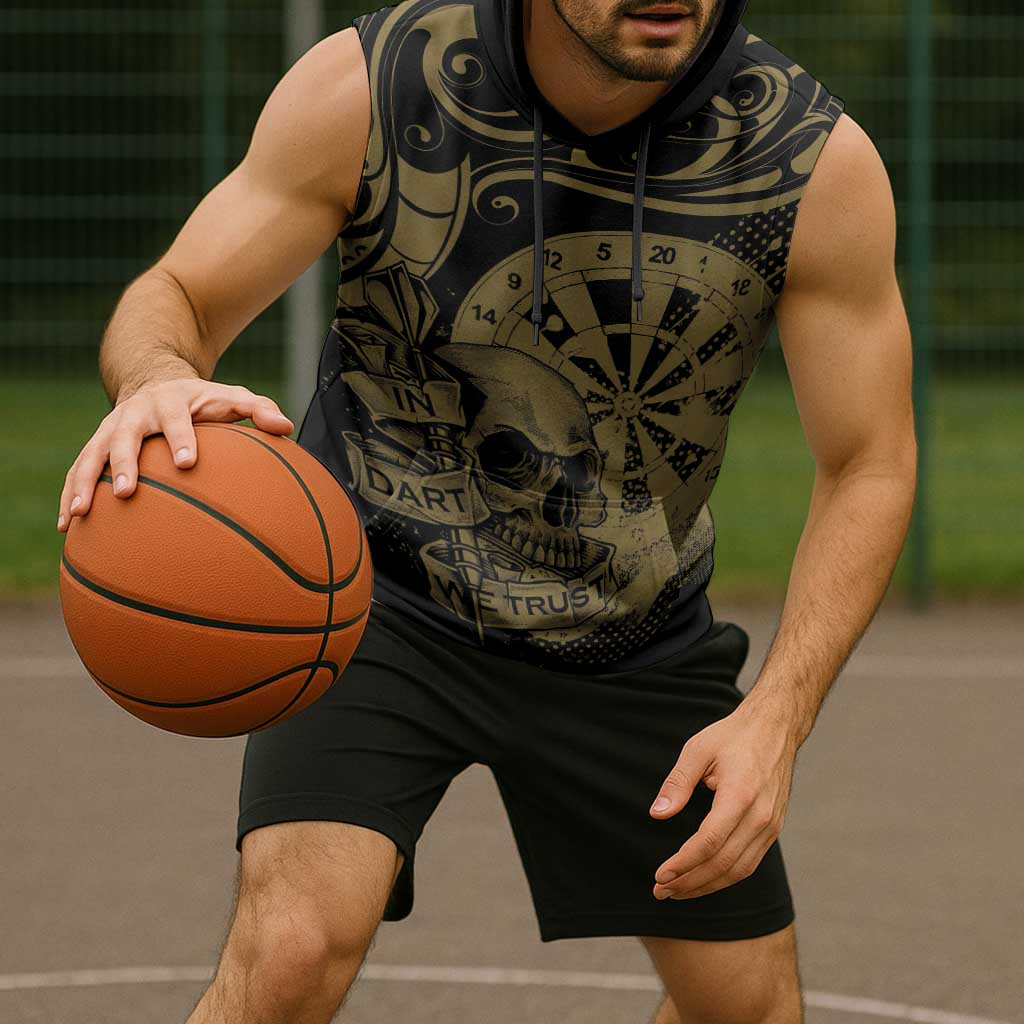 New Zealand Darts Sleeveless Hoodie Skull In Dart We Trust Maori Pattern - Polynesian Pride