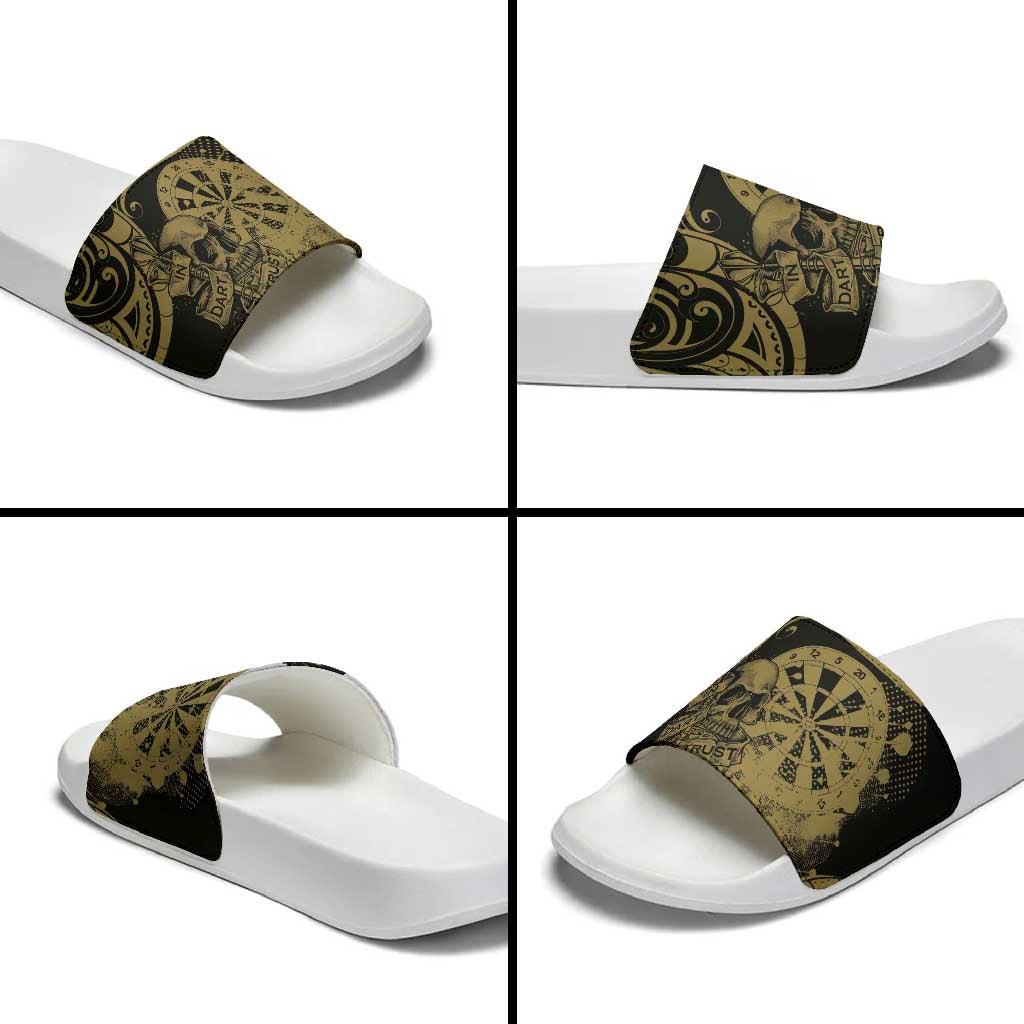 New Zealand Darts Slide Sandals Skull In Dart We Trust Maori Pattern - Polynesian Pride