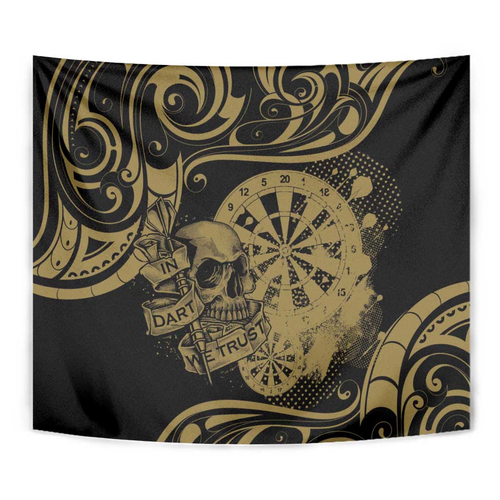New Zealand Darts Tapestry Skull In Dart We Trust Maori Pattern - Polynesian Pride
