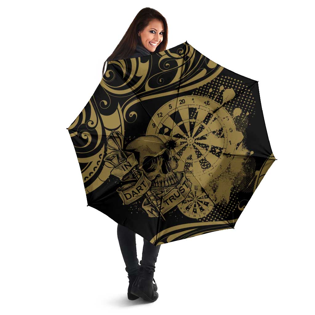 New Zealand Darts Umbrella Skull In Dart We Trust Maori Pattern - Polynesian Pride