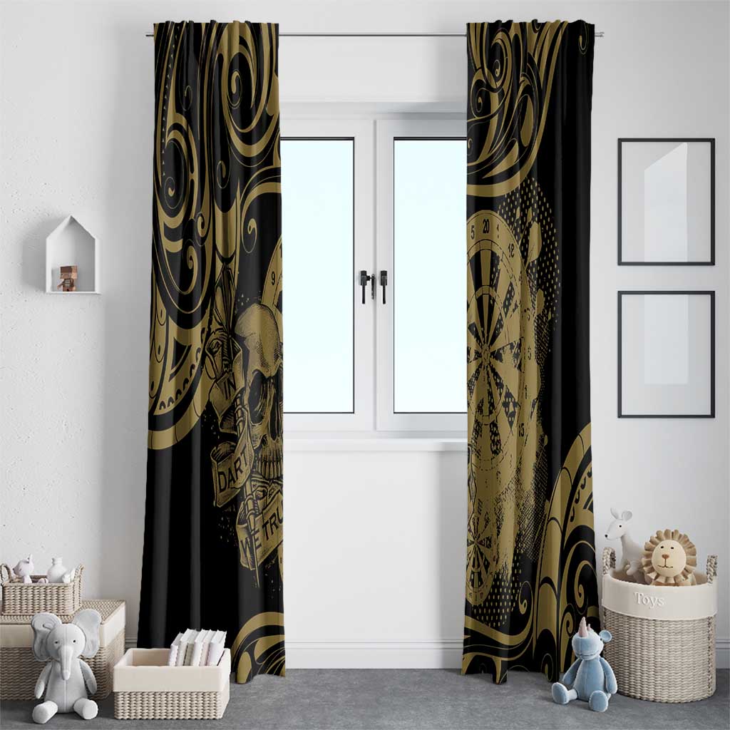 New Zealand Darts Window Curtain Skull In Dart We Trust Maori Pattern - Polynesian Pride