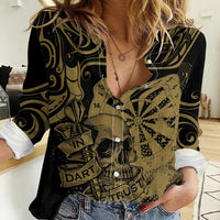 New Zealand Darts Women Casual Shirt Skull In Dart We Trust Maori Pattern - Polynesian Pride