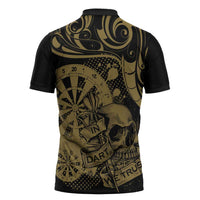 New Zealand Darts Zipper Polo Shirt Skull In Dart We Trust Maori Pattern - Polynesian Pride