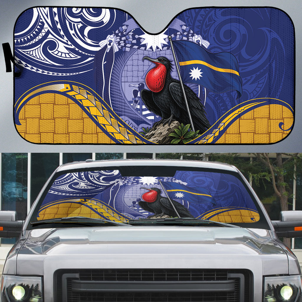 Magnificent Frigatebird Nauru Auto Sun Shade Pandanus Weaving Polynesian Pattern LT14 Blue - Polynesian Pride