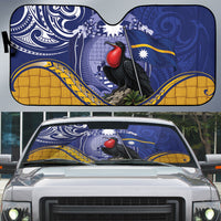 Magnificent Frigatebird Nauru Auto Sun Shade Pandanus Weaving Polynesian Pattern LT14 Blue - Polynesian Pride