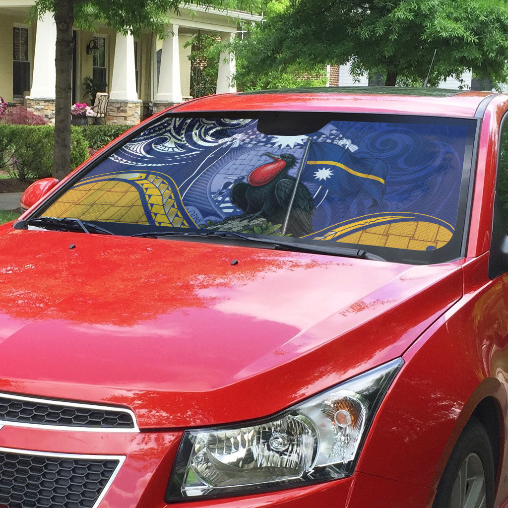 Magnificent Frigatebird Nauru Auto Sun Shade Pandanus Weaving Polynesian Pattern LT14 - Polynesian Pride