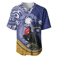 Magnificent Frigatebird Nauru Baseball Jersey Pandanus Weaving Polynesian Pattern LT14 Blue - Polynesian Pride