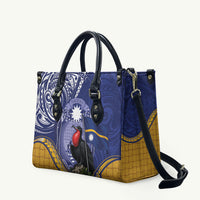 Magnificent Frigatebird Nauru Leather Bag Pandanus Weaving Polynesian Pattern LT14 Blue - Polynesian Pride
