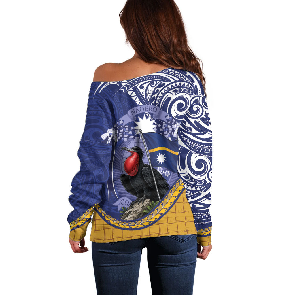Magnificent Frigatebird Nauru Off Shoulder Sweater Pandanus Weaving Polynesian Pattern LT14 - Polynesian Pride