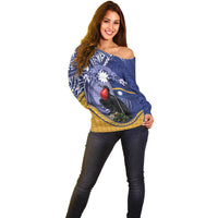 Magnificent Frigatebird Nauru Off Shoulder Sweater Pandanus Weaving Polynesian Pattern LT14 - Polynesian Pride