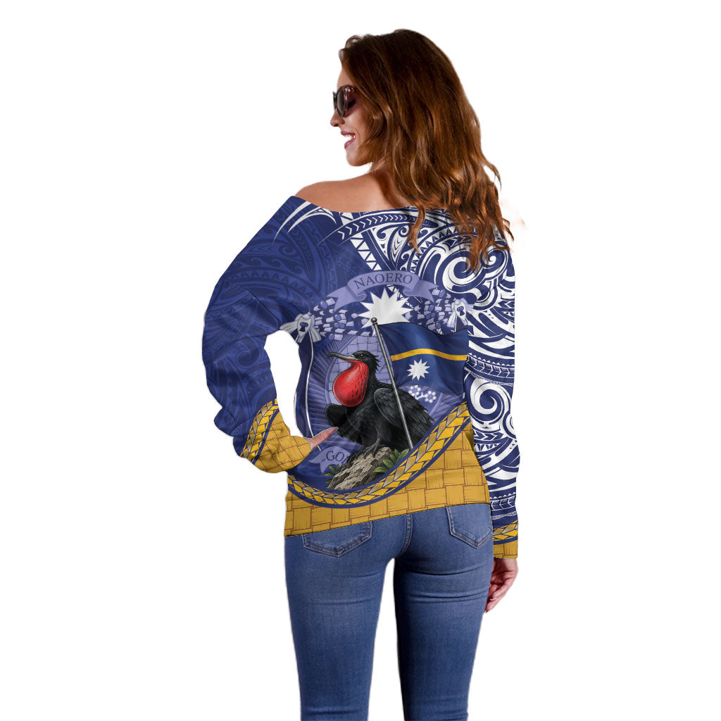 Magnificent Frigatebird Nauru Off Shoulder Sweater Pandanus Weaving Polynesian Pattern LT14 - Polynesian Pride