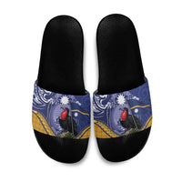 Magnificent Frigatebird Nauru Slide Sandals Pandanus Weaving Polynesian Pattern LT14 Blue - Polynesian Pride
