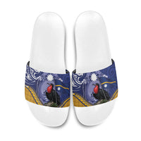 Magnificent Frigatebird Nauru Slide Sandals Pandanus Weaving Polynesian Pattern LT14 Blue - Polynesian Pride