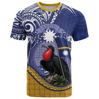 Magnificent Frigatebird Nauru T Shirt Pandanus Weaving Polynesian Pattern LT14 Blue - Polynesian Pride