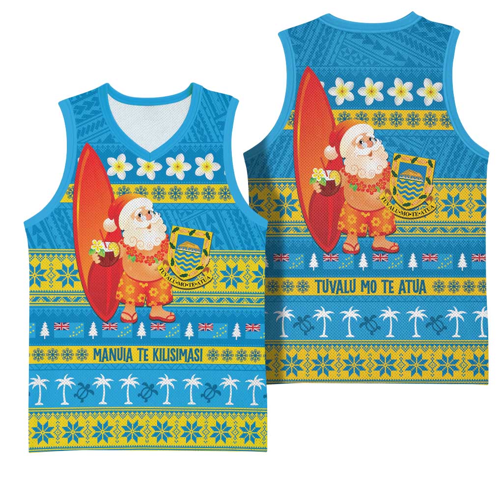 Tuvalu Christmas Basketball Jersey Cute Santa Manuia te Kilisimasi - Polynesian Pride