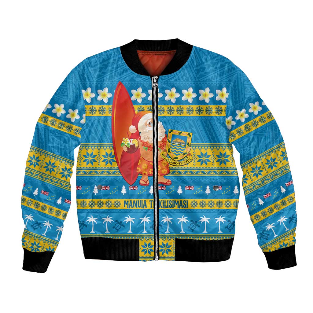 Tuvalu Christmas Bomber Jacket Cute Santa Manuia te Kilisimasi - Polynesian Pride