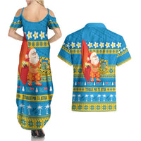 Tuvalu Christmas Couples Matching Summer Maxi Dress and Hawaiian Shirt Cute Santa Manuia te Kilisimasi - Polynesian Pride