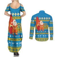 Tuvalu Christmas Couples Matching Summer Maxi Dress and Long Sleeve Button Shirt Cute Santa Manuia te Kilisimasi - Polynesian Pride