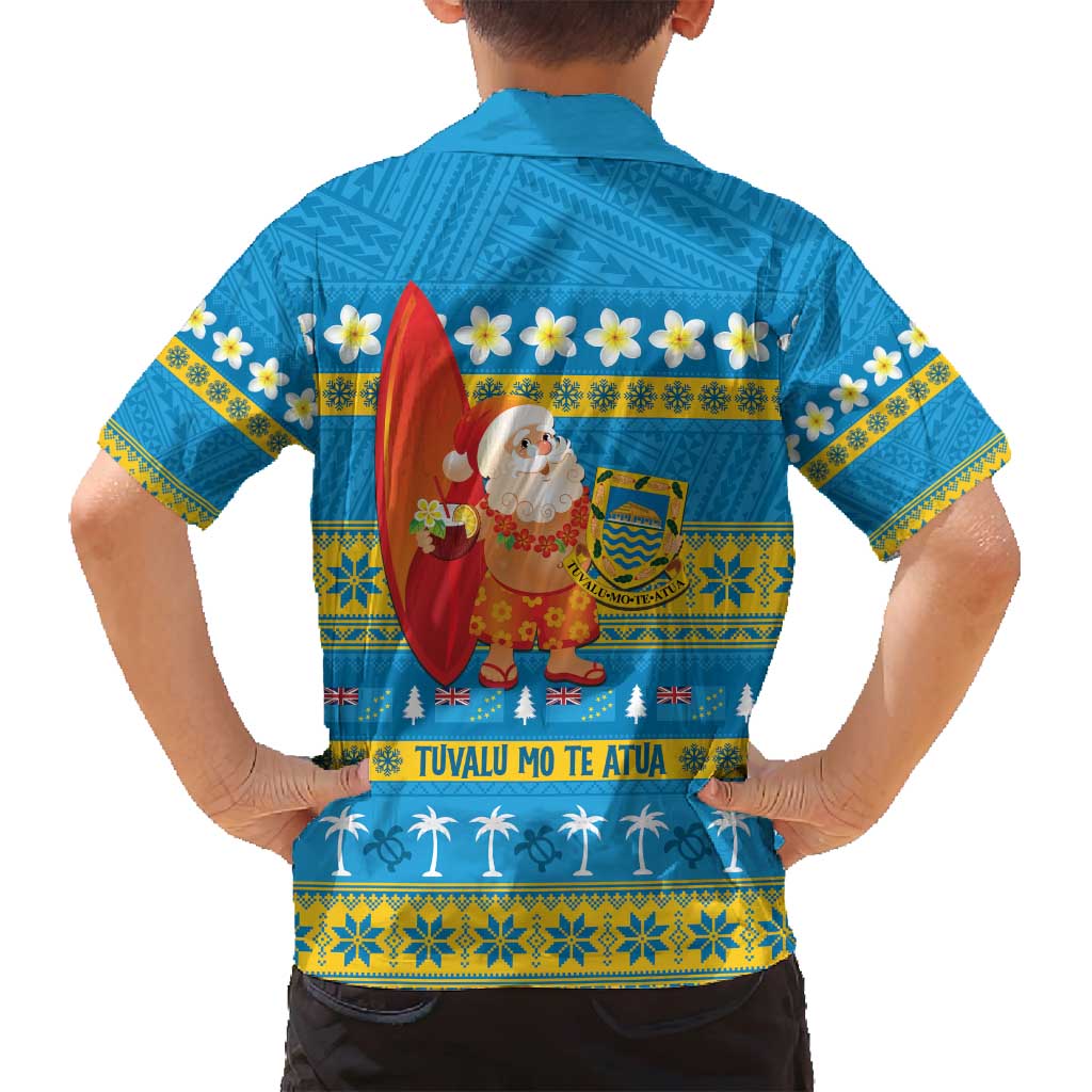 Tuvalu Christmas Family Matching Long Sleeve Bodycon Dress and Hawaiian Shirt Cute Santa Manuia te Kilisimasi - Polynesian Pride