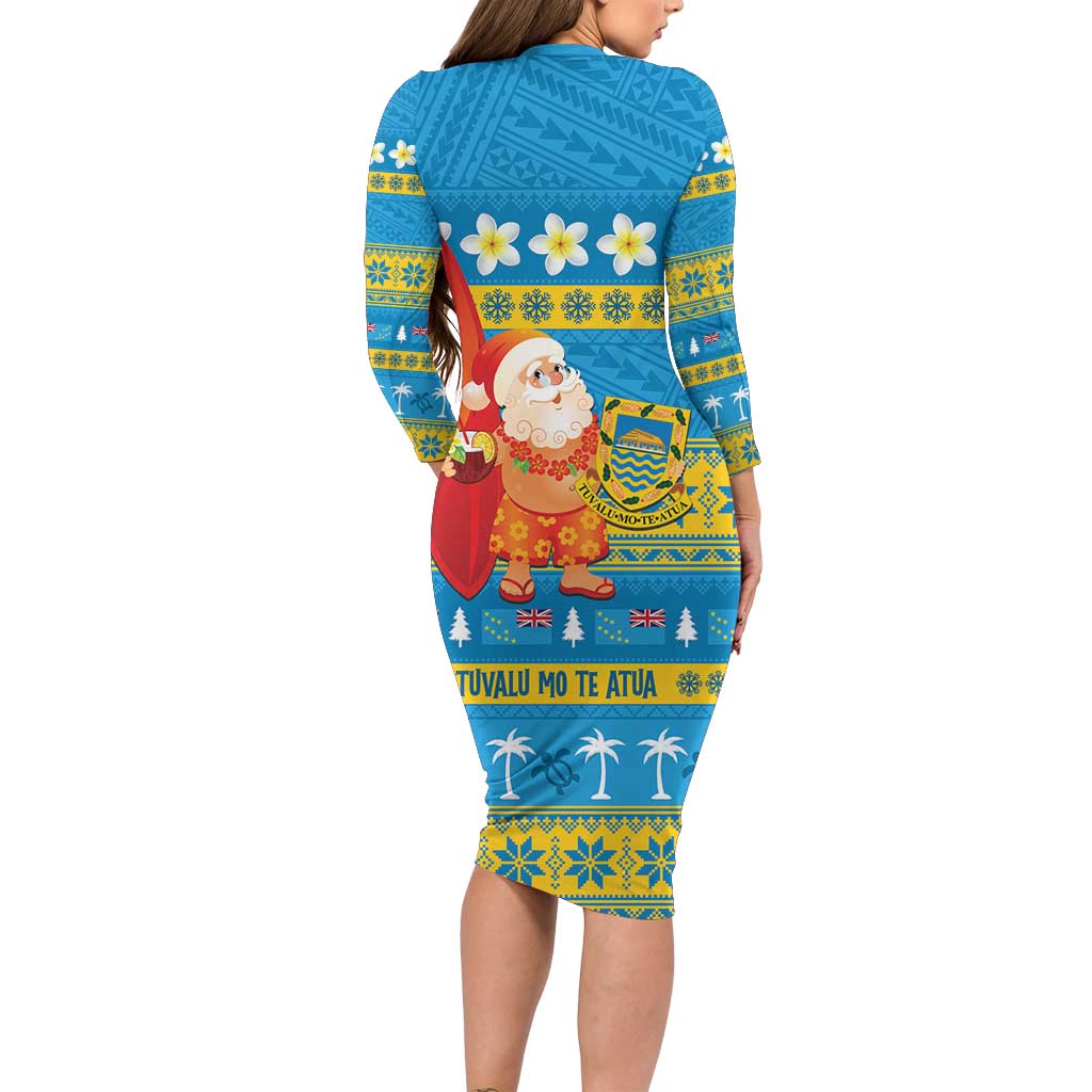 Tuvalu Christmas Family Matching Long Sleeve Bodycon Dress and Hawaiian Shirt Cute Santa Manuia te Kilisimasi - Polynesian Pride