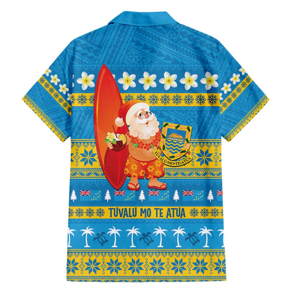 Tuvalu Christmas Family Matching Off Shoulder Short Dress and Hawaiian Shirt Cute Santa Manuia te Kilisimasi - Polynesian Pride