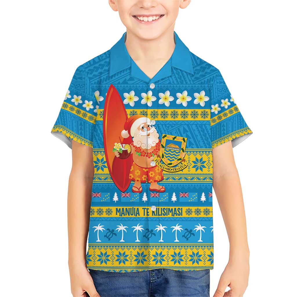 Tuvalu Christmas Kid Hawaiian Shirt Cute Santa Manuia te Kilisimasi - Polynesian Pride