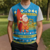 Tuvalu Christmas Knitted V-Neck Vest Cute Santa Manuia te Kilisimasi - Polynesian Pride