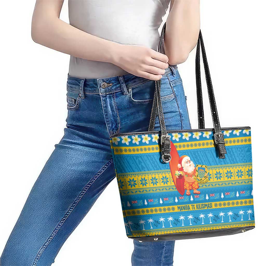 Tuvalu Christmas Leather Tote Bag Cute Santa Manuia te Kilisimasi - Polynesian Pride
