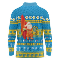 Tuvalu Christmas Long Sleeve Polo Shirt Cute Santa Manuia te Kilisimasi - Polynesian Pride