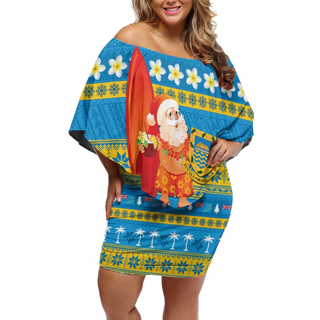 Tuvalu Christmas Off Shoulder Short Dress Cute Santa Manuia te Kilisimasi - Polynesian Pride
