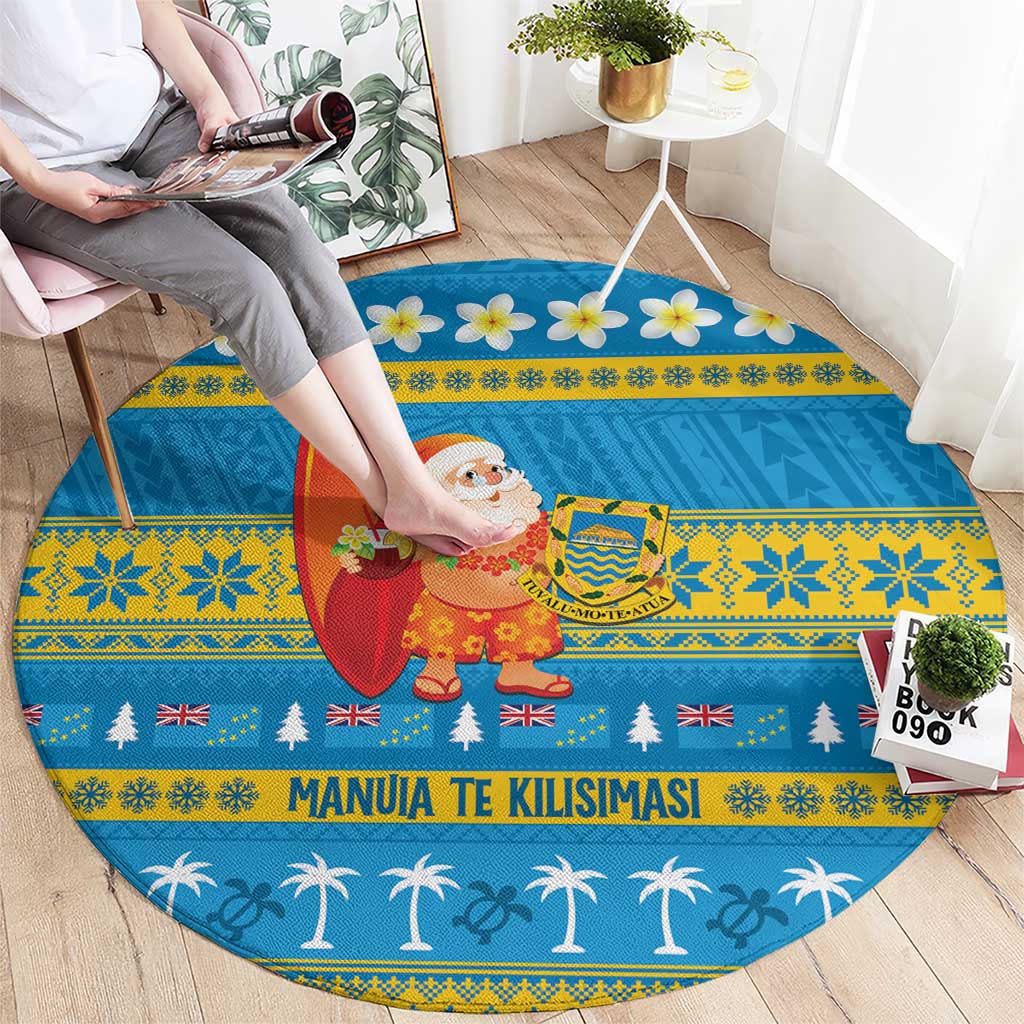 Tuvalu Christmas Round Carpet Cute Santa Manuia te Kilisimasi - Polynesian Pride