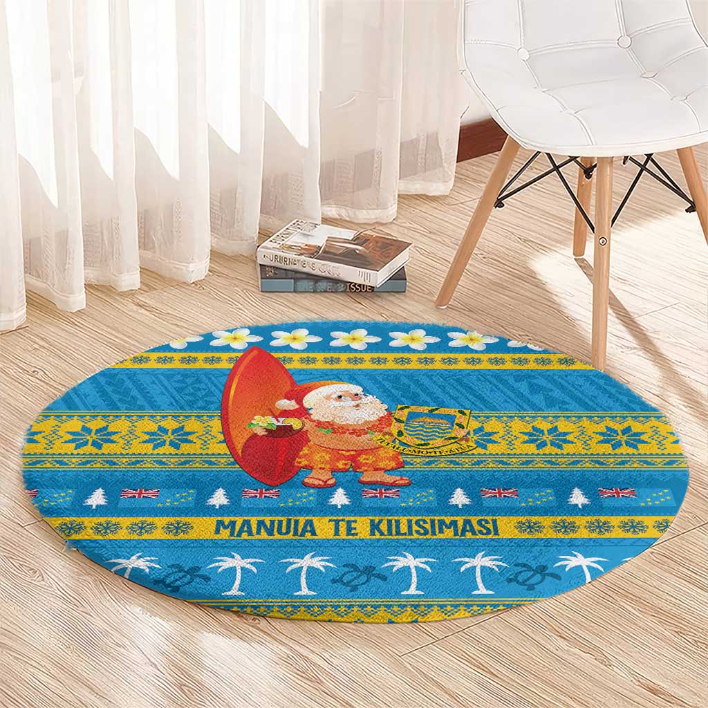 Tuvalu Christmas Round Carpet Cute Santa Manuia te Kilisimasi - Polynesian Pride