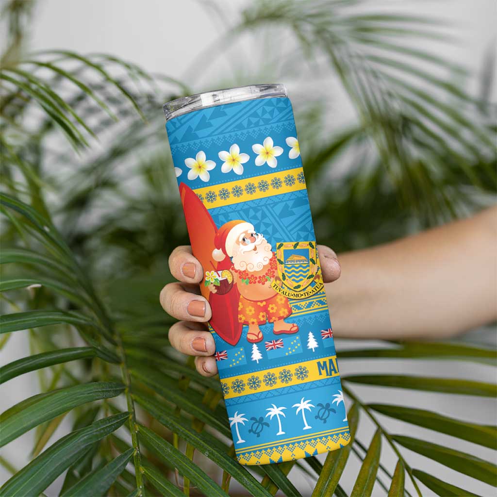 Tuvalu Christmas Skinny Tumbler Cute Santa Manuia te Kilisimasi - Polynesian Pride