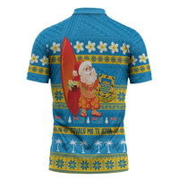 Tuvalu Christmas Zipper Polo Shirt Cute Santa Manuia te Kilisimasi - Polynesian Pride